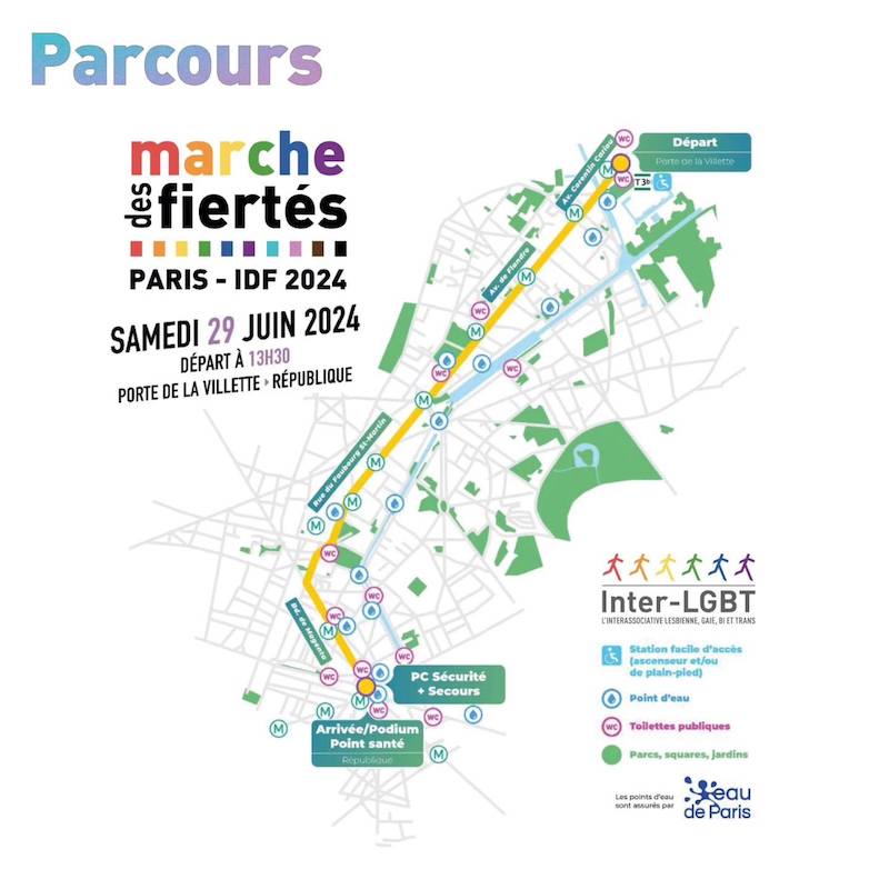le parcours de la Marche des fiertés de Paris en 2024