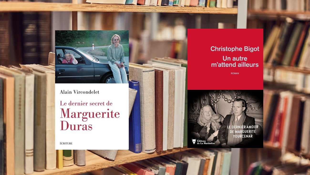 montage deux couvertures de livres sur fond de bibliothèque